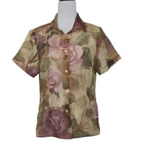 Vtg Anne Charles Floral Sheer Short Sleeve Whimsigoth Spring Blouse 90s Medium